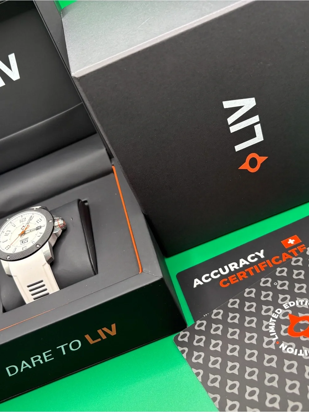 LIV White Dial Sport Watch with Black Textured Bezel